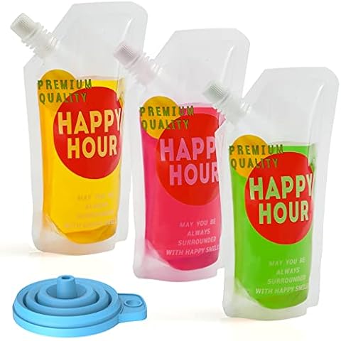 20 Pcs Drink Pouches for Adults Plastic Flask Reusable Disposable Drink bags with Funnel (8 oz) Cover