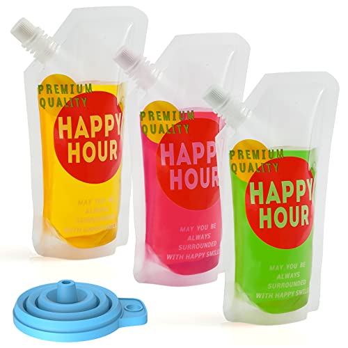 6 Pcs Drink Pouches For Adults Plastic Flask Reusable Disposable Drink Bags With Funnel (16 Oz) #TOP6