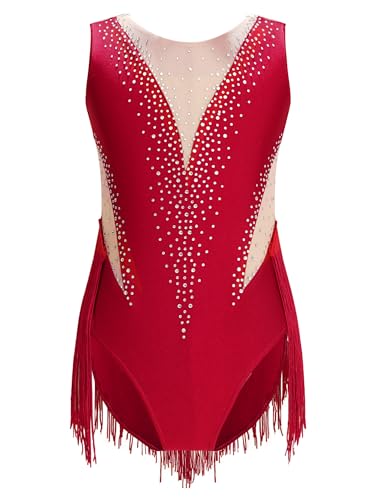JEATHA Maillot De Danza Baile Brillantes Niñas Leotardo Patinaje Artístico Maillot Gimnasia Rítmica Traje De Rendimiento Disfraz De Bailarina Fiesta Actuación borgoña B 11-12 años