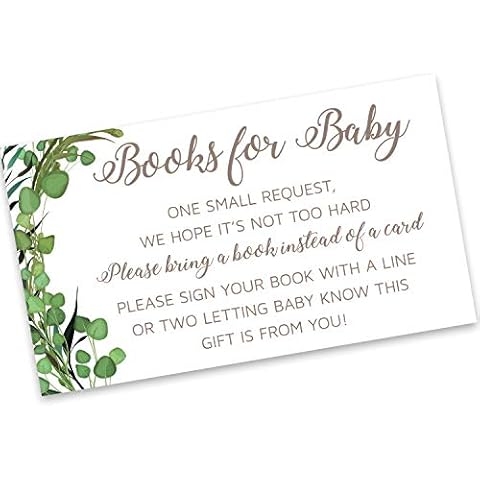 Gender Neutral - Baby Shower Boy or Girl Books for Baby. Set of 50 Green Leaf Rustic - Woodland Gender Neutral Books for Baby Request Cards - Baby Shower Fun Games Green Leaves Cover