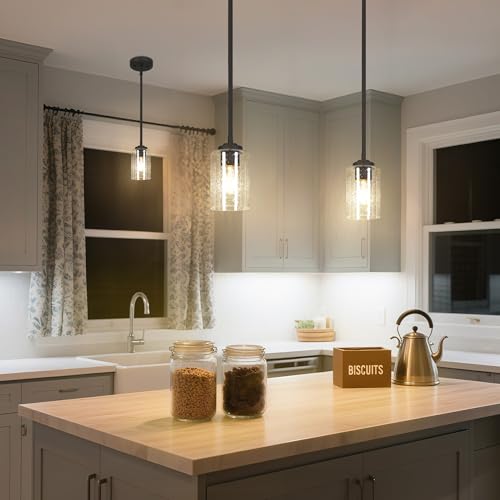 KSANA Pendant Lights Kitchen Island, 3.9'' Mini Modern Oil Rubbed Bronze Pendant Hanging Lights Fixture with Seeded Glass Shade for Kitchen Sink, Foyer, Hallway, Bedroom Nooks and Powder Rooms by KSANA - Used condition - Image 8