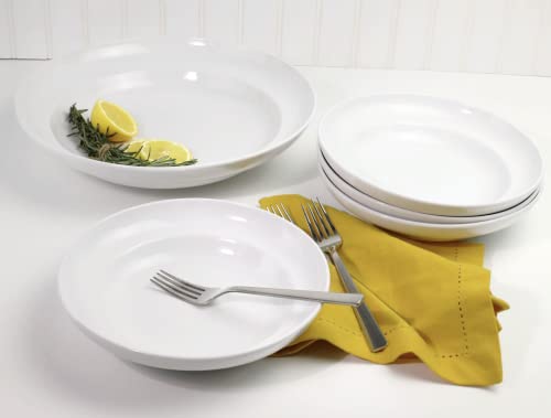 Euroceramica Essential Bowls Set, 4 Piece 8.9'' Entrée Bowls And 1 Piece 12.99'' Serving Bowl, Classic White #TOP2