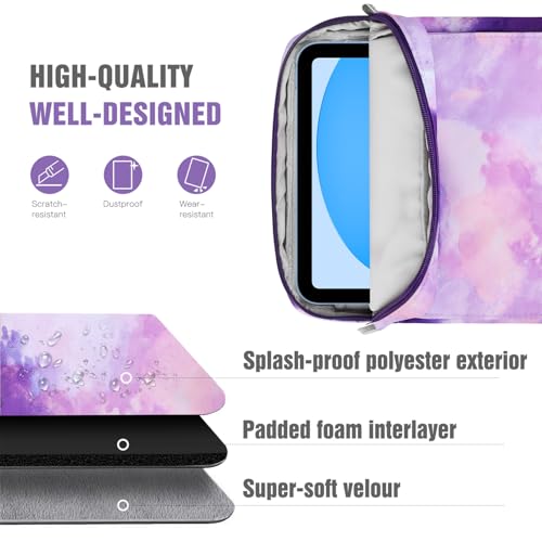 Image of TiMOVO 9-11 inch Tablet Sleeve Bag Carrying Case with Strap, Watercolor Purple | Fits iPad A16 11 inch, Pad Air 11 /5th & 4th 10.9 inch, 10th Gen /10.2 inch, Galaxy Tab A11 Plus, Multi-Pocket, Handle, Padded Protection