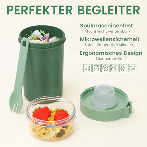 Foto von Bugucat Müslibecher to Go 760ml+230ml,Praktischer Joghurtbecher to Go Müsli to Go Becher mit Löffel,Auslaufsicherer Müslibecher Müsli Cup to Go Becher,Müslibox to Go Müsli Becher to Go kinder