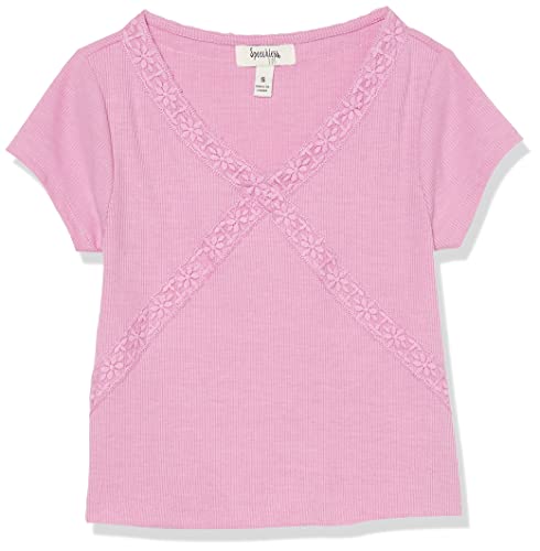 Image of Speechless Girls' Short Sleeve Rib Knit and Lace Accent Top