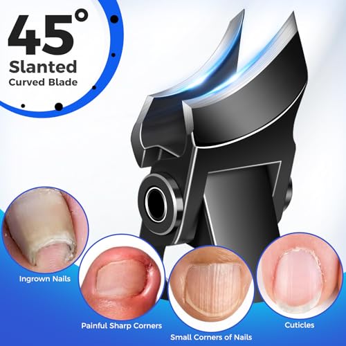 Cortauñas pies profesional, grande cortauñas acero inoxidable para uñas gruesas personas mayores con amplia apertura, cortauñas aleman hombre uñas encarnadas con hoja curva inclinada mejorada, negro - imagen 4