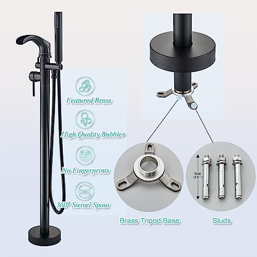 𝗩𝗼𝘁𝗮𝗺𝘂𝘁𝗮 𝗠𝗼𝗱𝗲𝗿𝗻 𝗙𝗹𝗼𝗼𝗿 𝗠𝗼𝘂𝗻𝘁𝗲𝗱 𝗕𝗮𝘁𝗵𝘁𝘂𝗯 𝗙𝗮𝘂𝗰𝗲𝘁 Freestanding Tub Filler Free Standing Bathtub Faucets Matte Black Dual Function Waterfall Spout With Hand Shower #TOP5