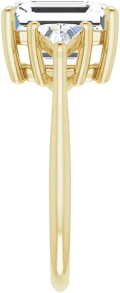 Moissanite Wedding Ring Set, 10K Yellow Gold, Emerald Cut, 6 Stones, Size 3-12, Ring For Women