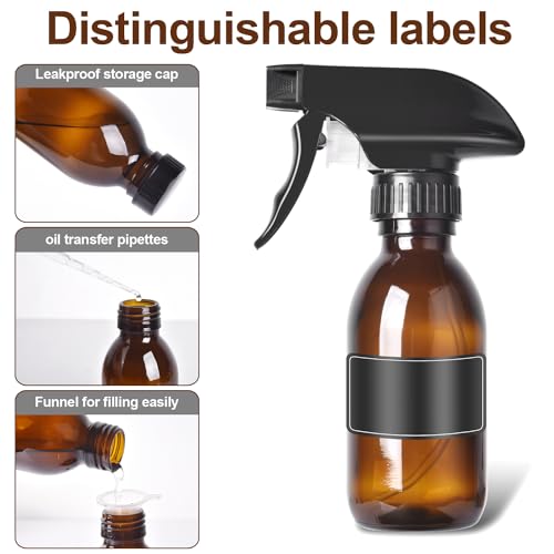 HAOERMEI Glass Spray Bottles 4 OZ - 4 Pack Small Spray Bottles, Mini Refillable Empty Bottle for Cleaning Solutions, Essential Oils, Plants, Hair Mister - with Labels &Funnel, Dropper