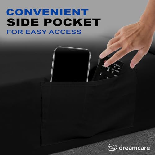 Image of DREAMCARE Queen Sheet Set - 4 pcs Breathable Cooling Sheets - up to 21 inch Extra Deep Pocket Queen Sheets Set with Side Pockets - Extra Soft 100% Brushed Hypoallergenic Hotel Luxury Bedding - Black