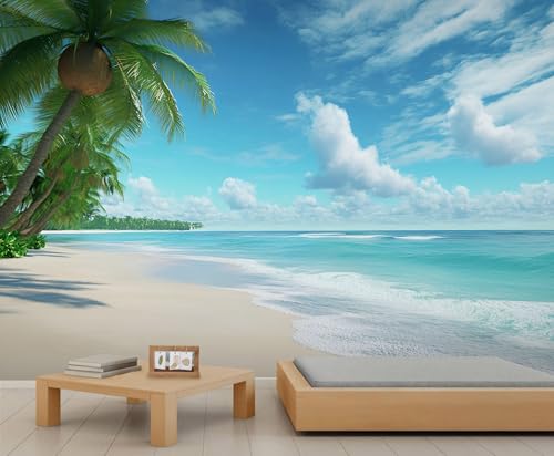 HYGIUID Coastal Mural Tropical Beach Wallpaper Natural Scenery Wall Mural Oversized Wall Poster Style Playroom Cafe Decor Poster Background Decor (Non-self-Adhesive)