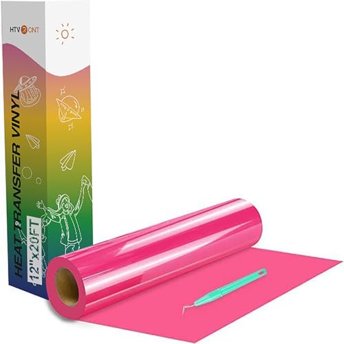 HTVRONT HTV Vinyl Rolls Heat Transfer Vinyl - 12" x 20ft Neon Pink HTV for Shirts, Iron on Vinyl for All Cutting Machines - Easy to Cut & Weed for Heat Transfer Design (Neon Pink)