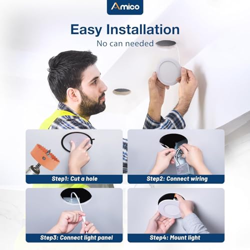 Amico 36 Pack 4 Inch 5CCT Ultra-Thin LED Recessed Light with Junction Box, 2700K/3000K/3500K/4000K/5000K Selectable, 10W Eqv 60W, Dimmable Can-Killer Downlight, 700LM High Brightness Downlight-ETL&FCC by Amico - Image 4