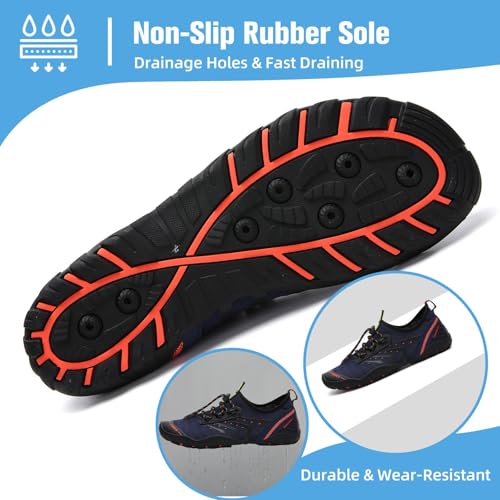 Mishansha Water Shoes for Women Men, Quick-Dry Barefoot Swim Shoes with Drainage Holes, Lightweight Aqua Shoe for Beach Pool River Boating Yoga Walking 9.5 Women/8 Men Dark Blue - Thumbnail 5