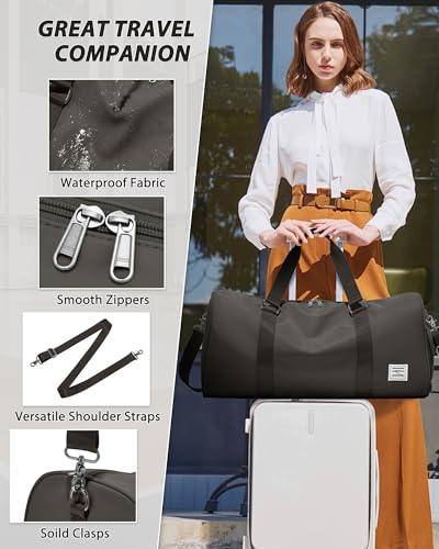 Image of Travel Duffle Bag,Weekender Overnight Bags for Women with Shoes Compartment,Tote Gym Bag Personal Item Carry On Bag for Travel Business Trips Sport Hospital Dance Coffee Brown
