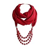GOGNGTR Vintage Chiffon Scarf For Women Imitation Pearls Pendant With Necklace Soft Winter Neck Wrap Infinity Scarves (Burgundy)