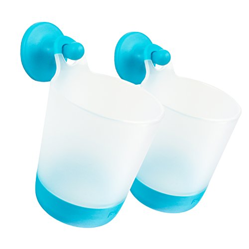 Puj – Phillup Cups, Hangable, Rinse-and-Play Reusable Plastic Cups, Fun Cups for Kids, Set of 2 Kids Cups with 2 Grippy Hooks (Azul - 2Pack)