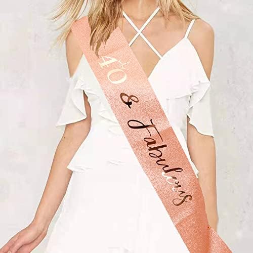 Leixi 40 and Fabulous Sash & Rhinestone Tiara Set - 40th Birthday Gifts Birthday Sash for Women Birthday Party Supplies (Rose Glod)