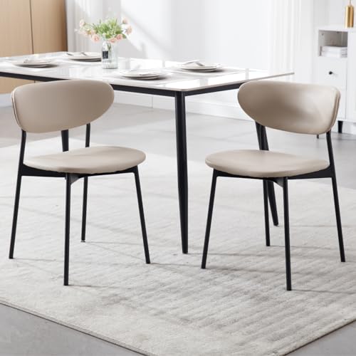 Wahson Sillas Comedor de PU Cuero Juego de 2 Sillas de Cocina Moderna con Patas Negras,Sillas de Salón sin Reposabrazos para Sala de Estar/Restaurante,Beige