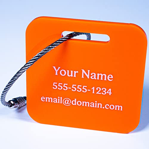 Custom Laser Etched Acrylic Tags For Luggage, Backpacks And Bags With Your Personalized Text, 2"X2" (Orange) #TOP7