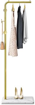 Metal Coat Hanger Freestanding Hanger Rack Marble Base Entryway Pole Hanger with 3 Tando Hooks Home Hotel Hole Tree for Coat Hat Scarf Clothes Handbag Color /Gold, Size B