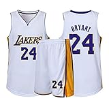 Geeignet für Kobe Bryant Nr. 24 Los Angeles Lakers Fans Jungen Mädchen Basketball Trikots Kinder Jugendliche Sportswear Shirt Weste + Top Sommer Shorts Zweiteiliger Anzug-White-M