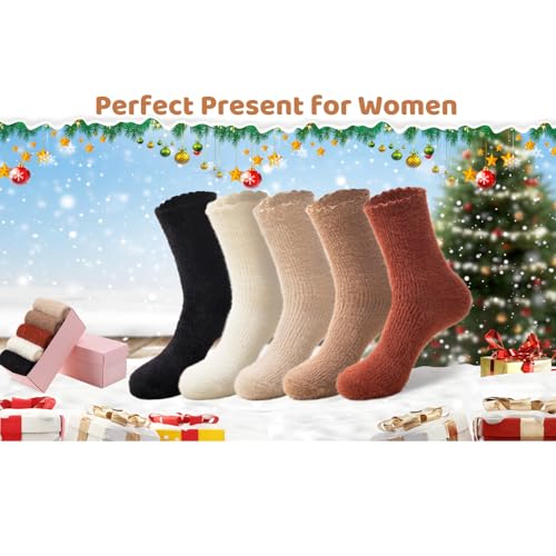 Image of SISOSOCK 5 Pairs Fuzzy Soft Cozy Comfortable Socks for Women, Casual Sleep Comfy Socks, Perfect Warm Winter Gifts for Women