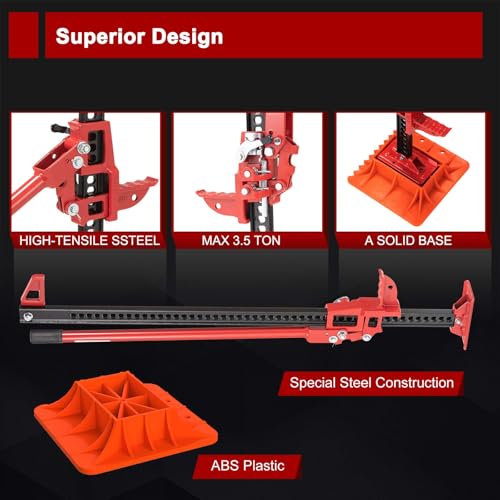 BUNKER INDUST 48" Farm Jack with Base Plate – Heavy-Duty Off-Road Recovery Kit for Sand/Mud/Snow – Fits Trucks, Jeeps, ATVs, SUVs, UTVs by BUNKER INDUST - Used condition - Image 2