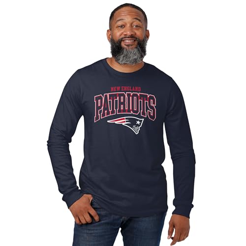 FOCO New England Patriots NFL Mens Classic Arched Logo Long Sleeve T-Shirt - Navy - XL