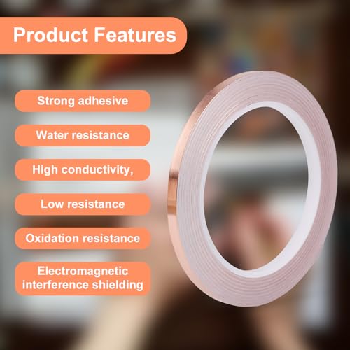 PEUTIER Kupferfolienband Set für Buntglasarbeiten, 5mmx60m 3 Rollen Leitfähiges Klebeband mit 2 Werkzeugzubehör für EMI-Abschirmung Elektrische Reparatur Papierschaltkreise Gitarren-Dämpfung