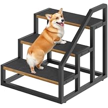 YATINEY Dog Stairs for Small Dogs, 3-Steps Dog Steps for High Beds and Couch, 20.5H Pet Steps with Non-Slip, Rustic Brown and Black LT11BR