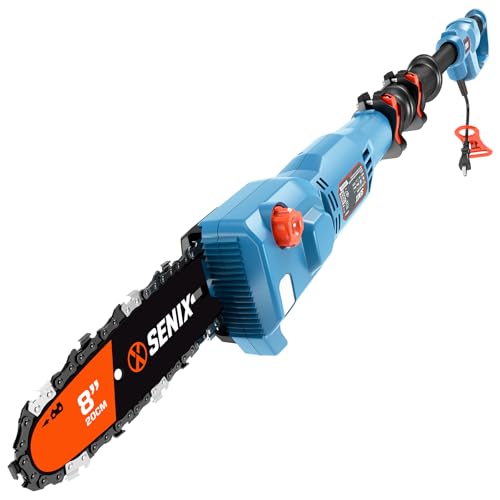SENIX-Amazon SENIX 8A Corded Electric Pole Saw, 8 Inch Telescoping Pole Chainsaw 14ft Max Reach, Lightweight Tree Trimmer for High Limbs, Branch Cutter & Wood Pruner