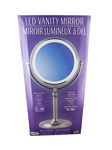 Sunter Professional Led Vanity Mirror Brushed Nickel, Large Tall 18 Inch, Two-Sided 1X/10X Magnified, Illuminated, True Color, Fog Free, Silver Finish #TOP6