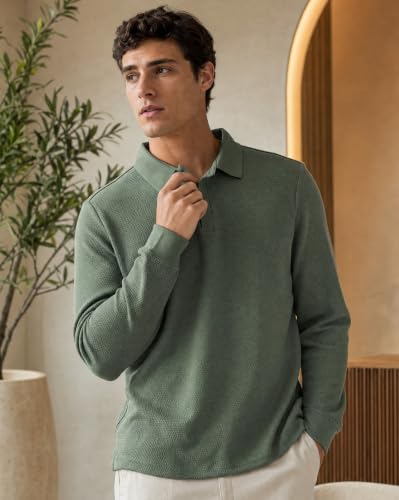 Image of Nobero Popcorn Textured Full Sleeve Polo T-Shirt for Men | Regular Fit