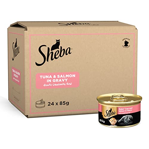 Sheba Cat-Food Tuna & Salmon Can, Made from Natural Ingredients Essential Vitamins and Minerals, this is a Grain Free Formula Suitable for Sensitive Cats, Pack of 24x85g