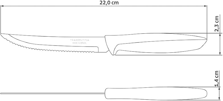 Tramontina Kitchen Knives Set of 6, Serrated Fruit Tomato Cooking Knife, Vegetable Chopper Peeler, Stainless Steel, Multipurpose, Pointed Tip, Black, 23498054