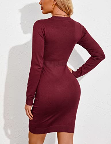 Image of Beyove Women's Colorblock Striped Long Sleeve Cotton Knit Sweater Bodycon Dress XS-XXL