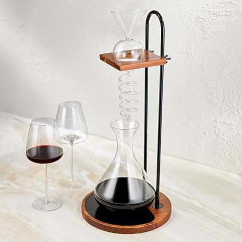Wine Enthusiast Art Series Deluxe Wine Tower Decanting Set - Stylish Aerator and Glass Funnel with Acacia Wood Base, Stainless Steel Drip Tray, Perfect for Wine Lovers and Entertaining Cover
