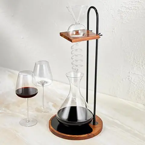 Wine Enthusiast Art Series Deluxe Wine Tower Decanting Set - Stylish Aerator and Glass Funnel with Acacia Wood Base, Stainless Steel Drip Tray, Perfect for Wine Lovers and Entertaining Cover