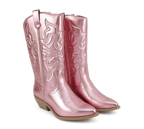 Image of Soda inchTELLER inch ~ Women's Western Cowboy Boots with Stitched Detailing, Pointed Toe, and Low Block Heel