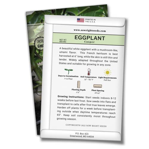 Sow Right Seeds - Casper Eggplant Seed For Planting - Unique White Heirloom Variety - Non-Gmo Open Pollinated Seed Packet With Instructions To Plant An Outdoor Home Vegetable Garden - Great Gift #TOP25