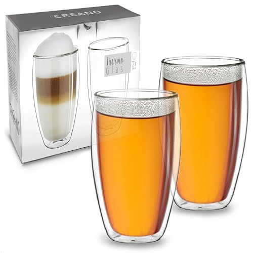 Creano 2er Set doppelwandige Latte Macchiato-Gläser 400ml „DG-SH“ - großes Doppelwandglas aus Borosilikatglas - Kaffeegläser - Teegläser - Thermoglas