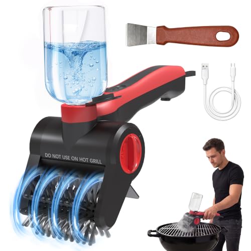 Electric Grill Brush with Water Spray System Cordless BBQ Grill Cleaner Rechargeable Power Scrubber for Gas Charcoal & Pellet Grills IPX8 Waterproof Grill Cleaning Brush with Scraper & Case