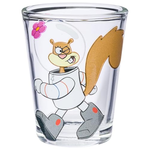 Image of Silver Buffalo SpongeBob SquarePants 4 Piece Mini Glass Set Featuring Patrick Star, SpongeBob SquarePants, Squidward, and Sandy Cheeks, 1.5 Ounces