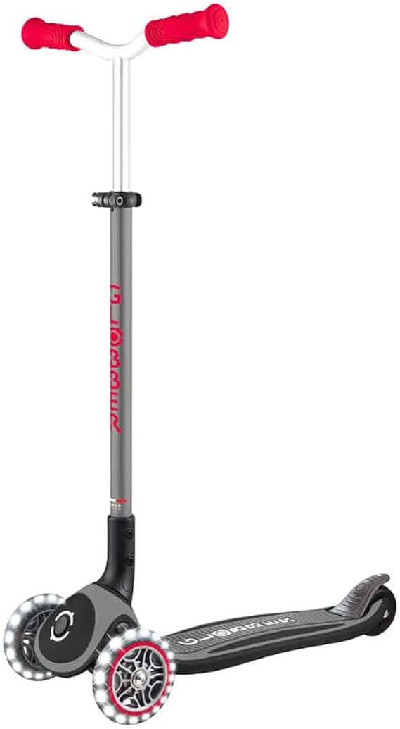 GLOBBER Master Lights Children's Scooter, 120/80 mm, ABEC 9, 3 Wheels, Height Adjustable, LED Light Wheels, Black/Red