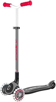 GLOBBER Master Lights Children's Scooter, 120/80 mm, ABEC 9, 3 Wheels, Height Adjustable, LED Light Wheels, Black/Red
