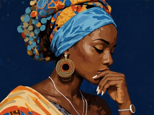 Kit de punto de cruz de 11 quilates con hilos para bordado preimpreso de mujer africana 40x50