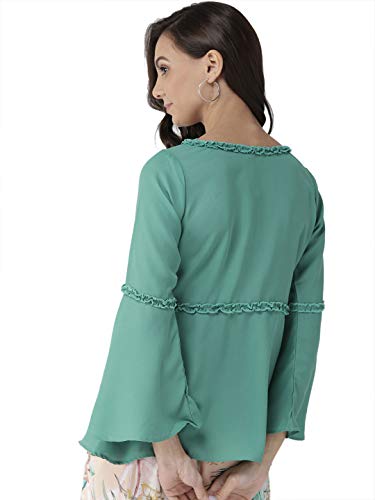 Image of Style Quotient Grey Polyester Solid Flared Sleeves Casual Tops
