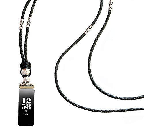 Genuine Leather Bands Compatible With Fitbit Inspire Hr/Fitbit Inspire/Fitbit Inspire 2/Fitbit Ace 2 Band Premium Cowhide Necklace Double Loop Two Way Strap Pendant Bracelet For Smartwatch- Black #TOP1