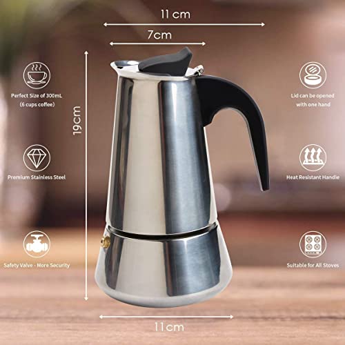 Image of Portable Stainless Steel Stove Top Espresso Coffee Maker Percolator Moka Pot Italian Coffee Maker (1 year Warranty) (4 cup)